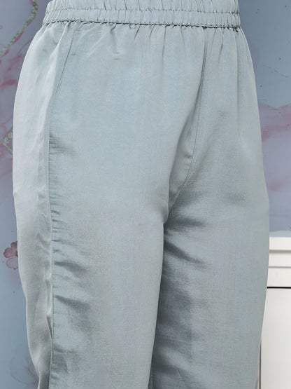 Dhiyona VA Women's Grey Ethnic Motifs Gotta Patti Kurta with Trousers & With Dupatta