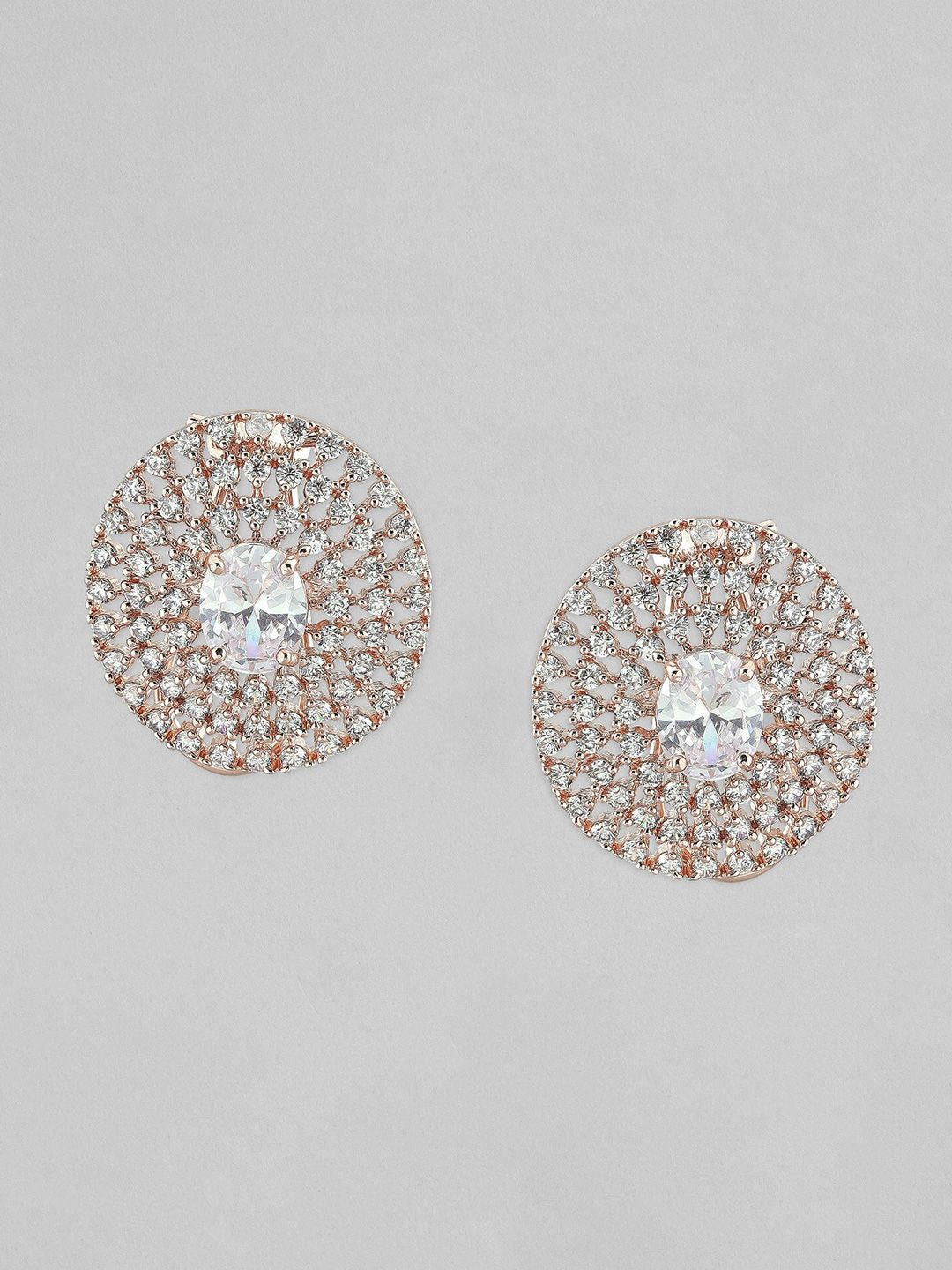 Dhiyona RJ Women's Rose Gold-Plated AD Studded Circular Oversized Stud Earrings