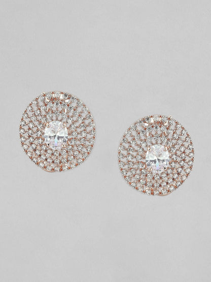 Dhiyona RJ Women's Rose Gold-Plated AD Studded Circular Oversized Stud Earrings