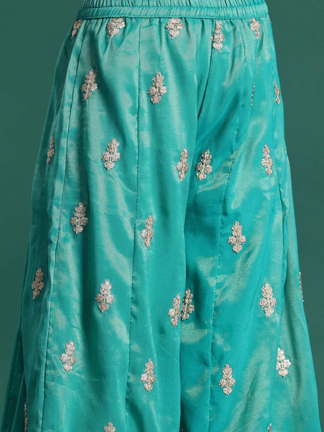 Ethnic Motifs Embroidered Sequinned Kurta with Palazzos & Dupatta