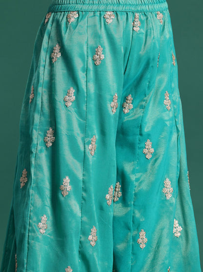 Ethnic Motifs Embroidered Sequinned Kurta with Palazzos & Dupatta