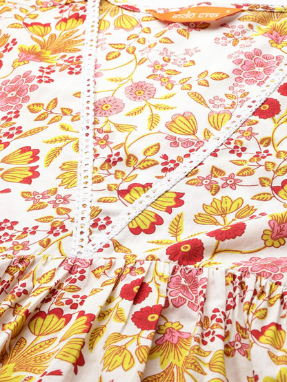 Dhiyona IE Floral Printed Pure Cotton Kurta with Palazzos & Dupatta