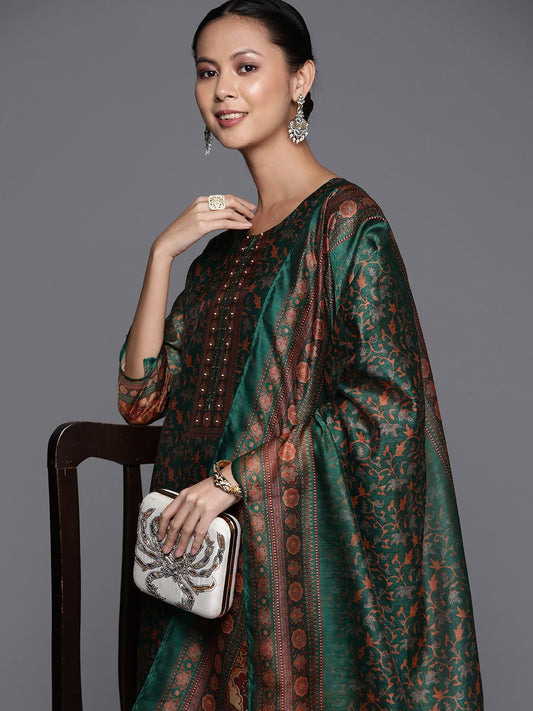 Dhiyona VA Women'sEthnic Motifs Printed Sequinned Chanderi Cotton Kurta with Trousers & Dupatta