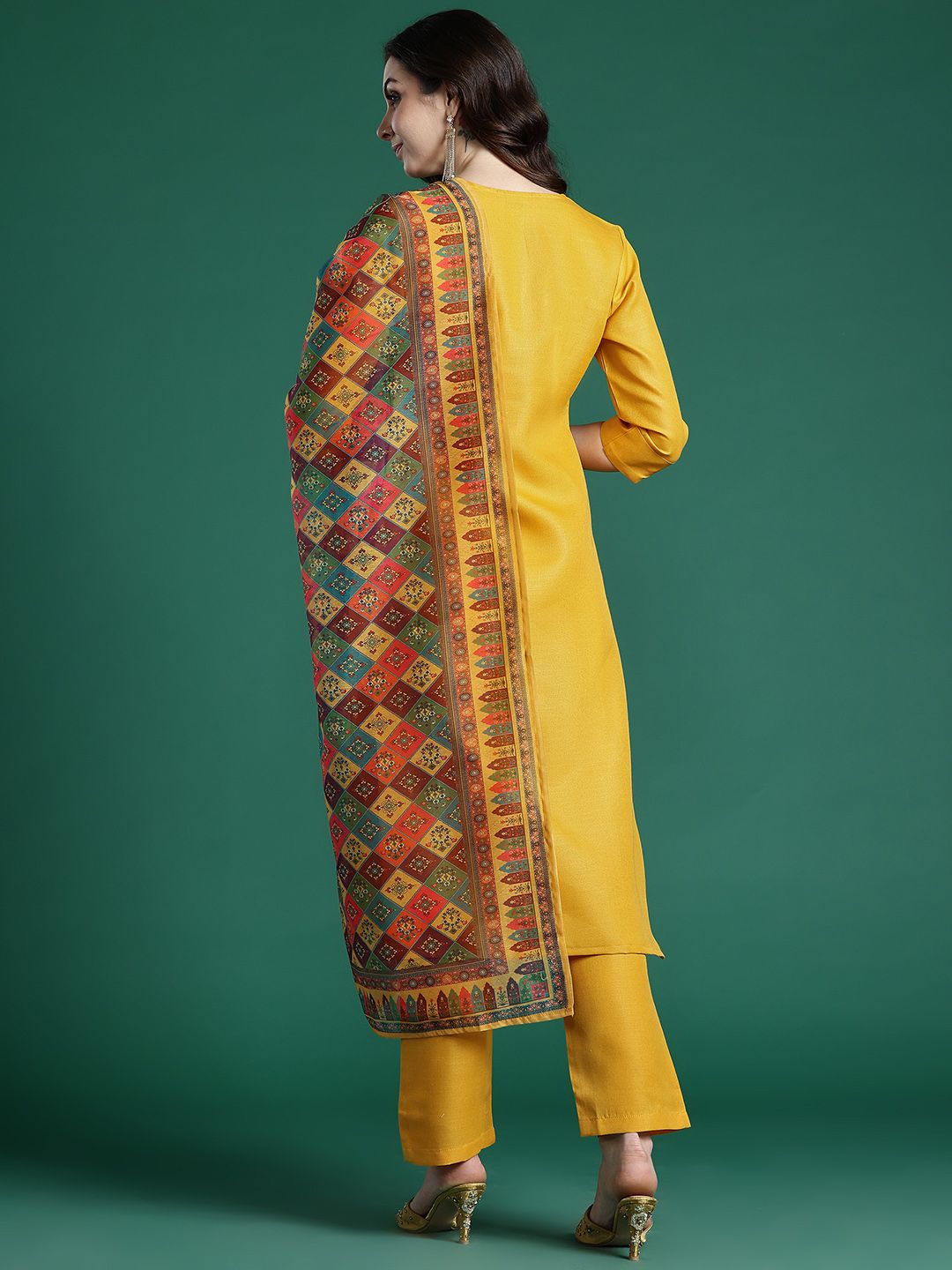 Ethnic Motifs Embroidered Regular Kurta with Trousers & Dupatta