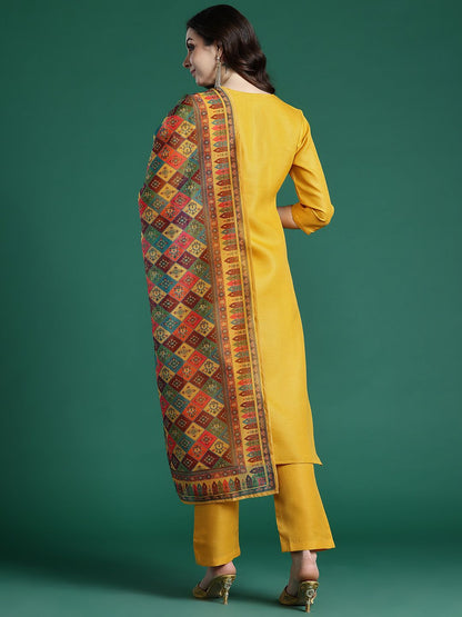 Ethnic Motifs Embroidered Regular Kurta with Trousers & Dupatta