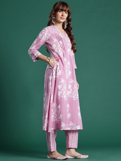 Dhiyona IE Floral Printed Pure Cotton Kurta with Trousers & Dupatta