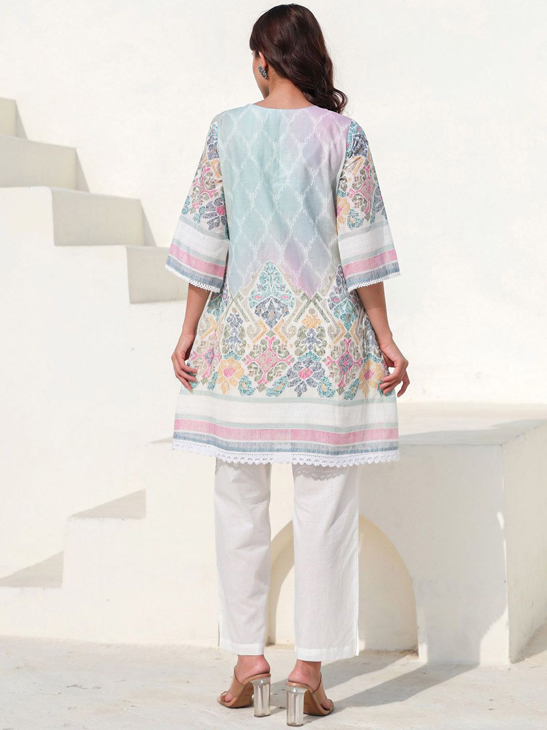 Dhiyona IE Floral Printed Pure Cotton Tunic With Trousers Co-Ords