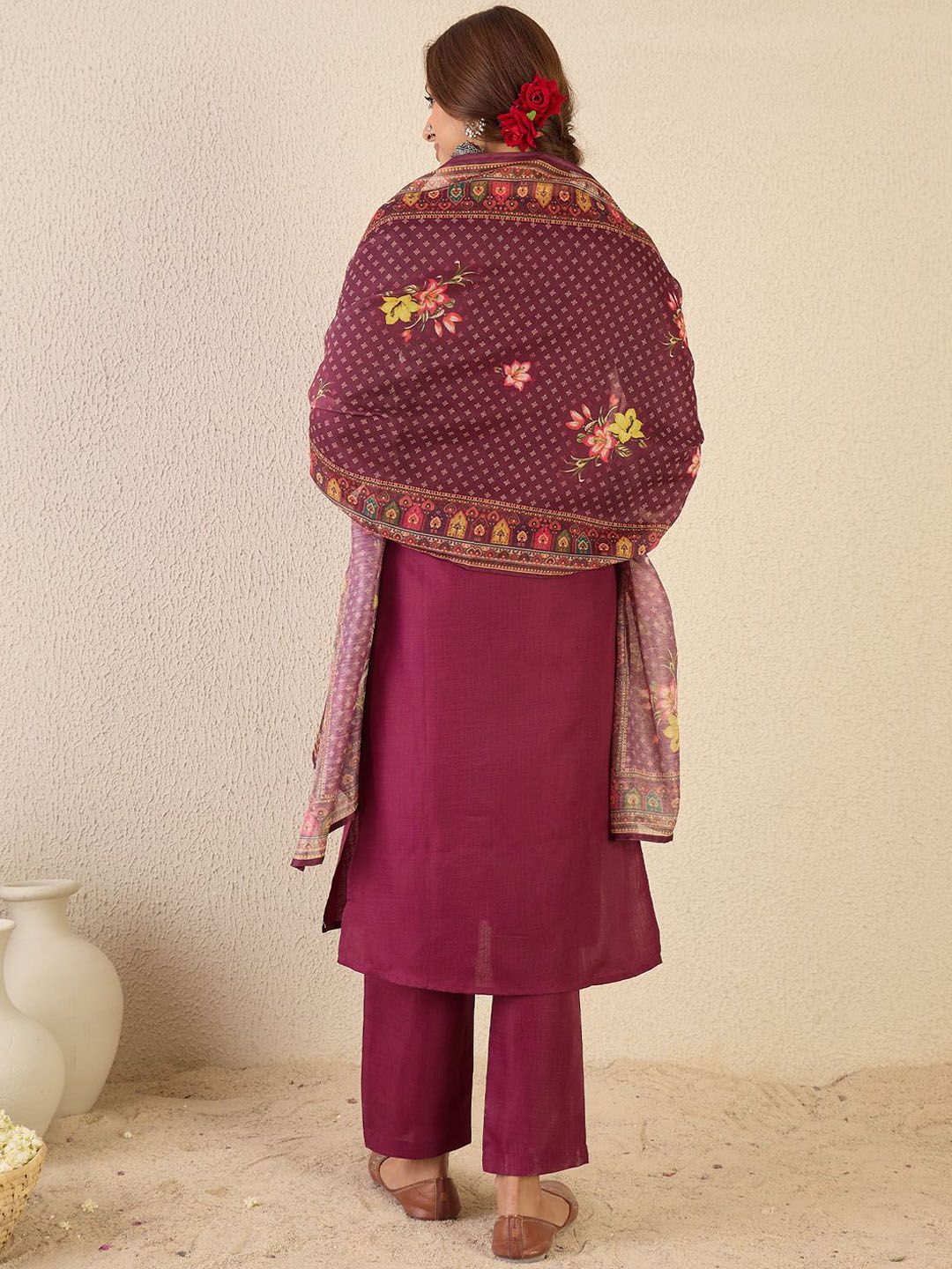 Women Ethnic Motifs Embroidered Regular Kurta with Trousers & Printed Dupatta