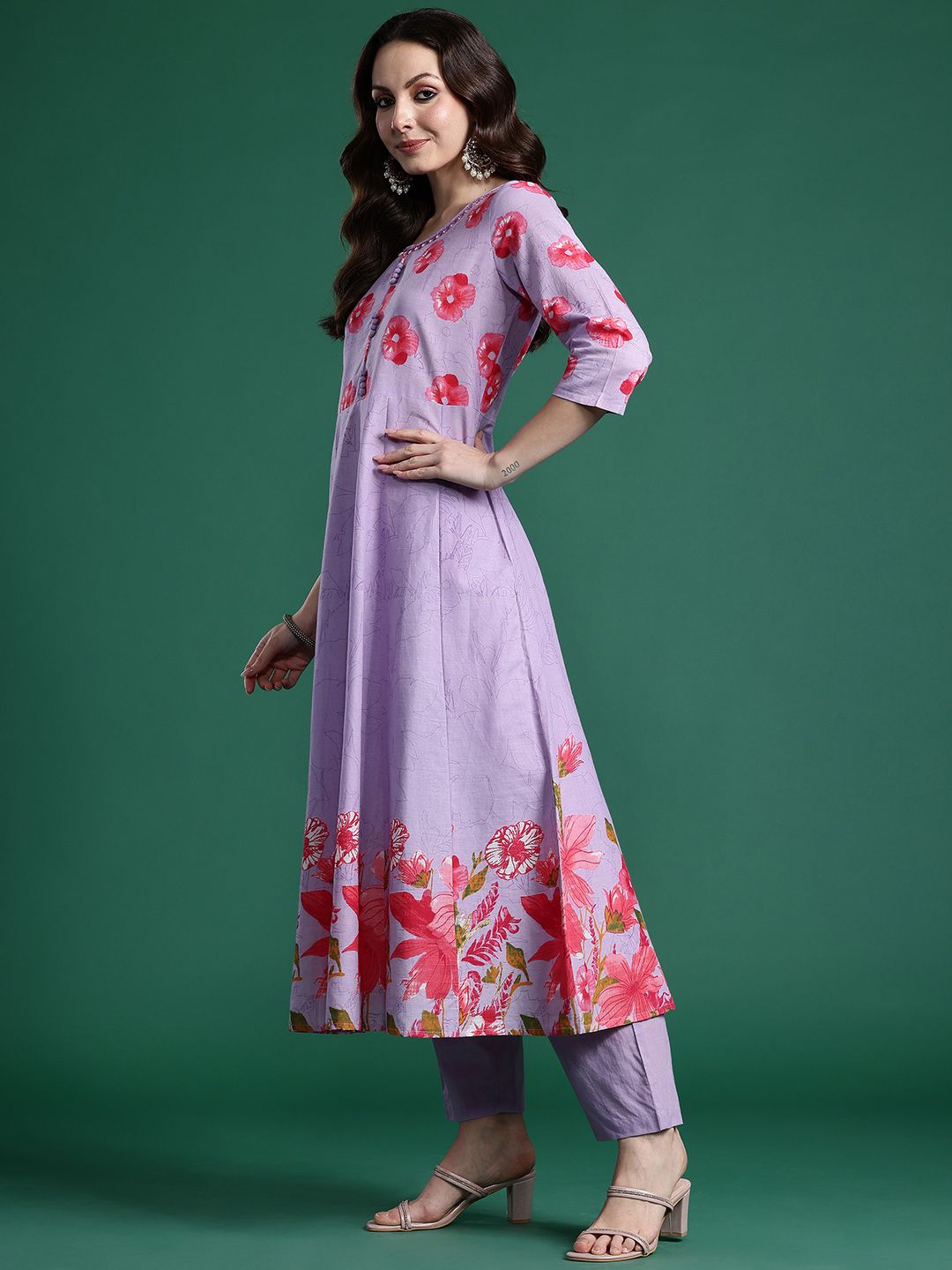 Floral Printed Regular Pure Cotton Kurta with Trousers & Dupatta