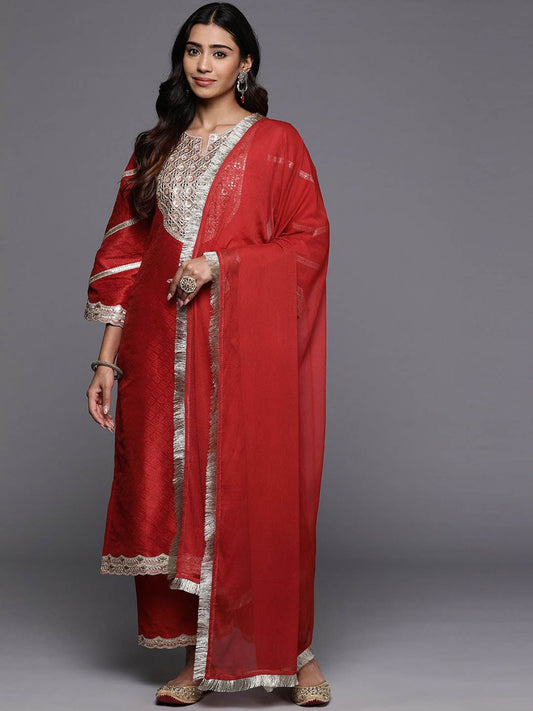 Dhiyona VA Women'sRegular Sequinned Straight Kurta with Trousers & With Dupatta