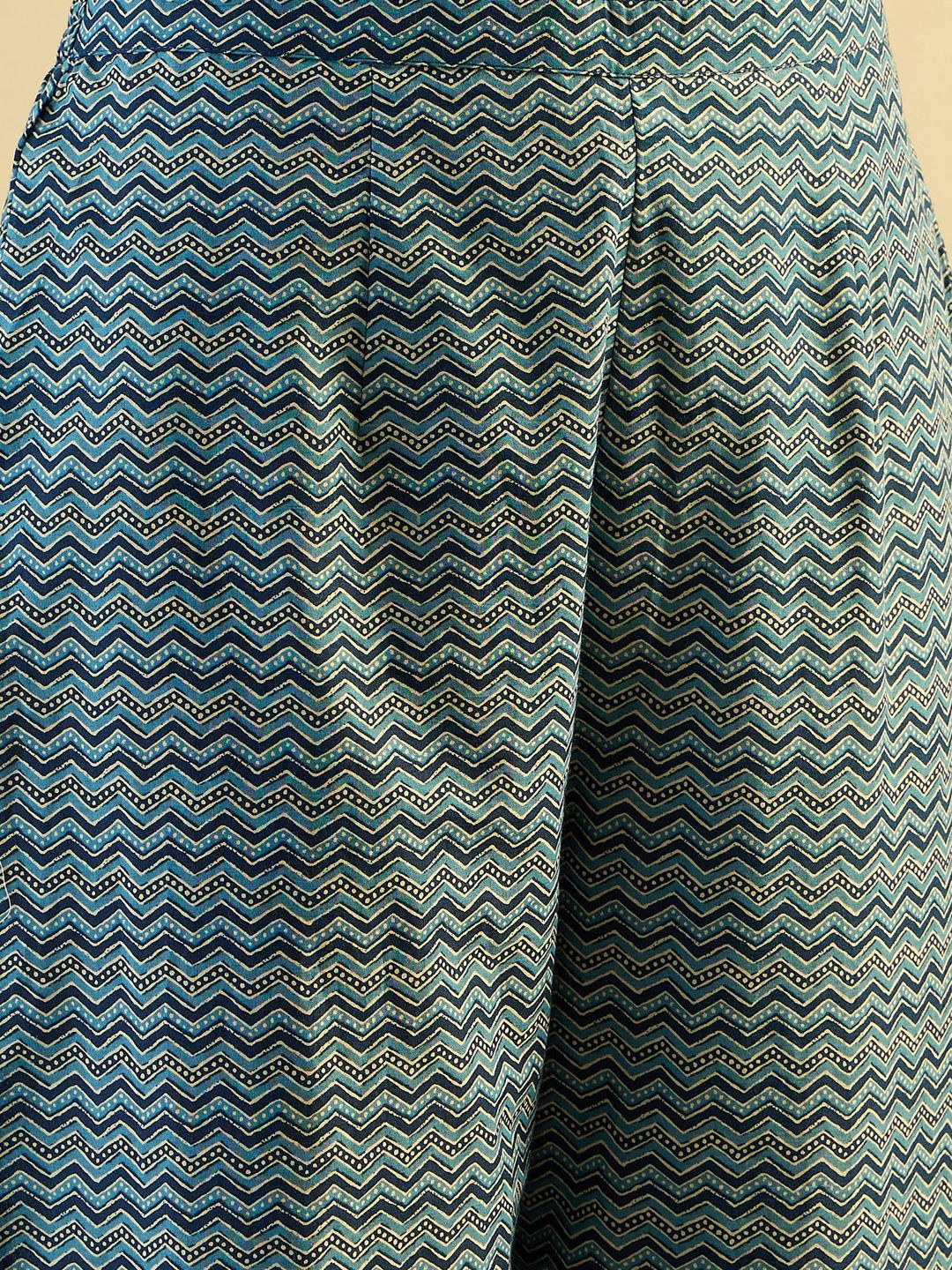 Dhiyona IE Teal blue Ethnic Motifs Printed Pure Cotton Kurta with Trouser & Dupatta