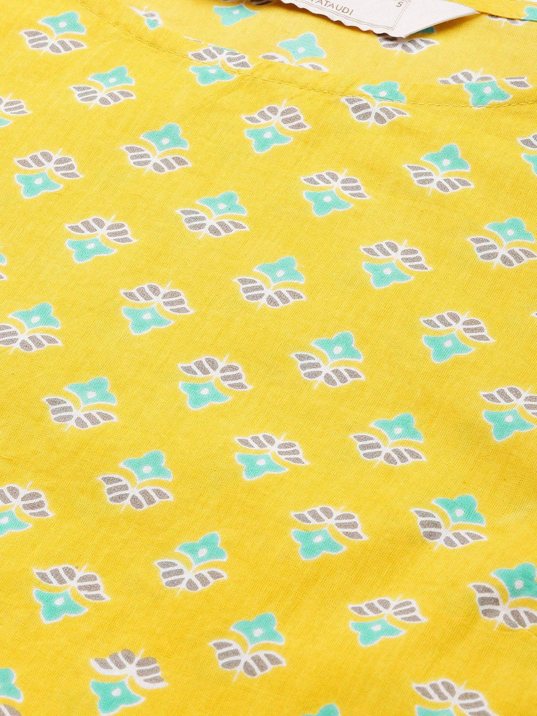 Dhiyona PD Women Women Yellow Printed Cotton Rozana Kurta with Palazzos & With Dupatta