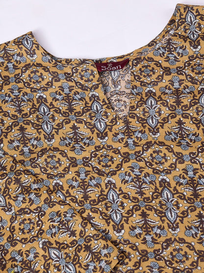 Dhiyona OD  Floral Printed Regular Pure Cotton Kurta with Trousers & Dupatta