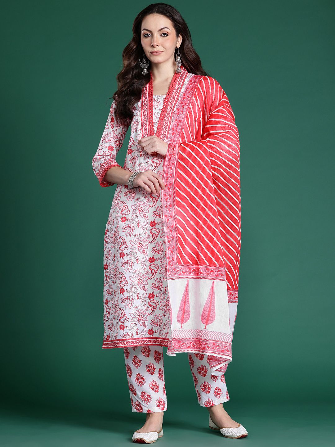 Dhiyona IE Floral Printed Pure Cotton Kurta with Trousers & With Dupatta