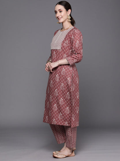 Dhiyona IE Bandhani Printed Regular Thread Work Pure Cotton Kurta With Trousers & Dupatta