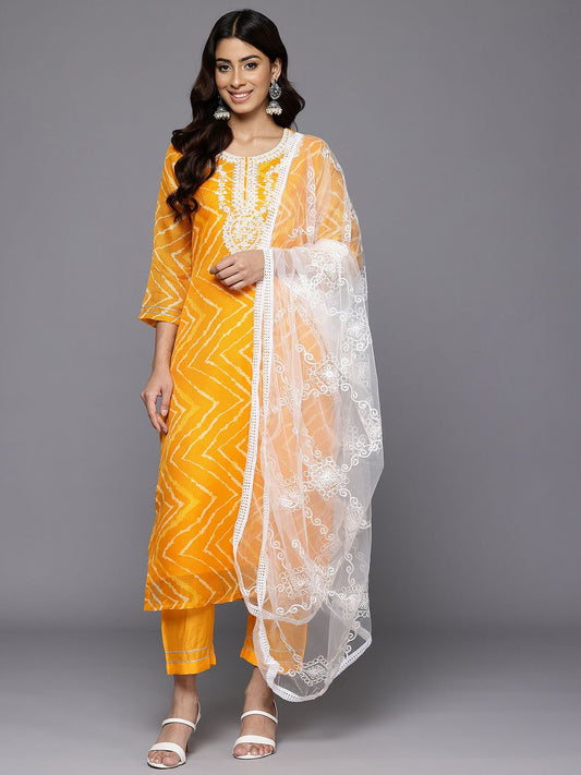 Dhiyona VA Women'sPrinted Thread Work Sequinned Kurta With Trousers & Dupatta