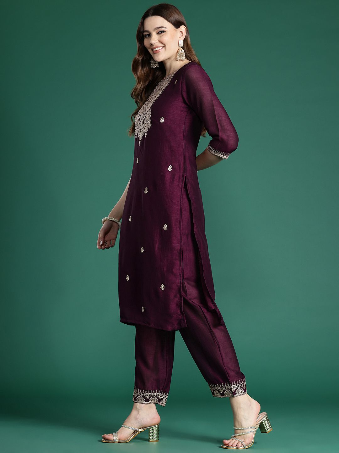 Ethnic Motifs Embroidered Kurta with Trousers & With Dupatta