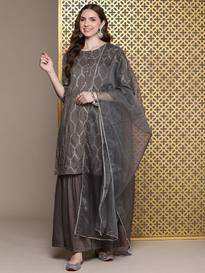 Dhiyona PD Women Women Ethnic Motifs Embroidered Kurta with Sharara & With Dupatta