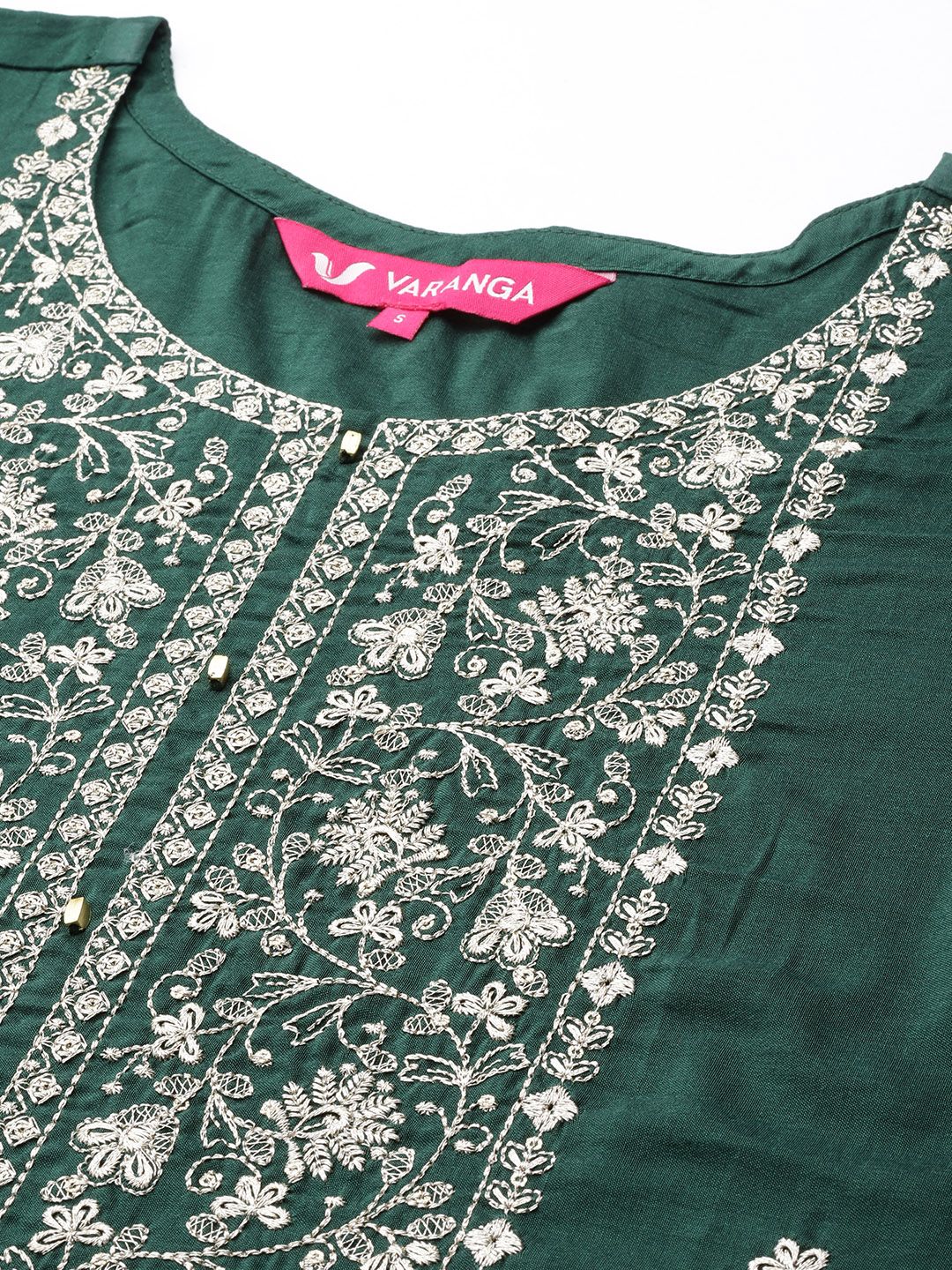 Dhiyona VA Women's Green Ethnic Motifs Yoke Design Gotta Patti Pure Cotton Kurta with Trousers & With Dupatta