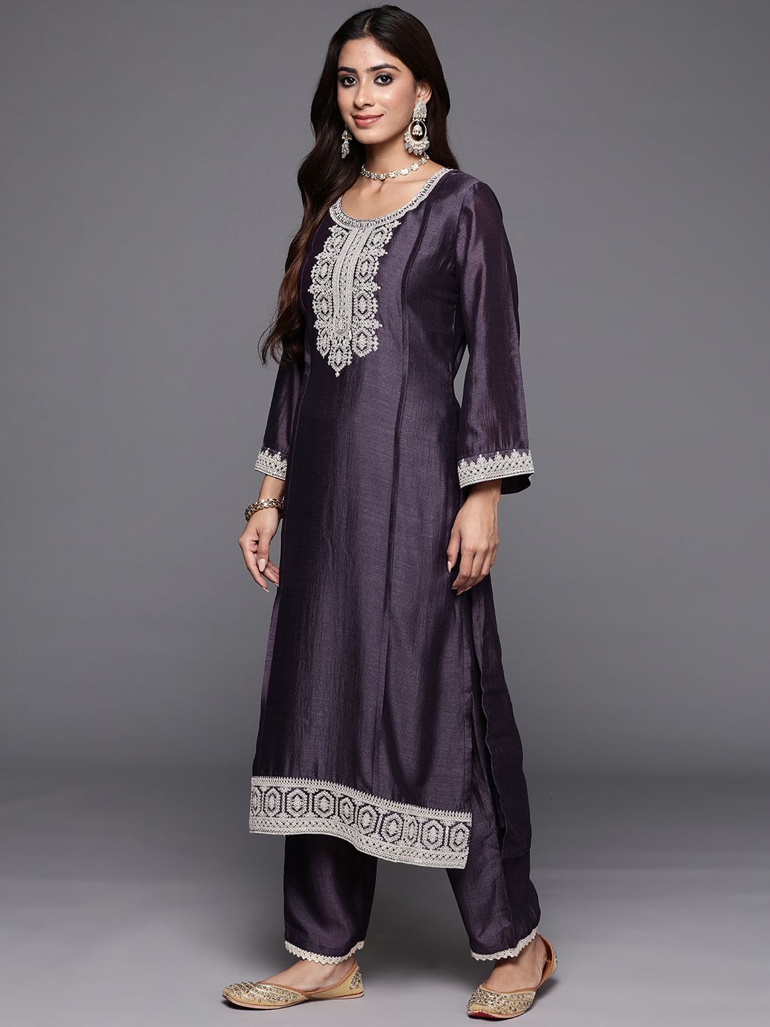 Women Ethnic Motifs Embroidered Regular Sequined Kurta with Trousers & Dupatta