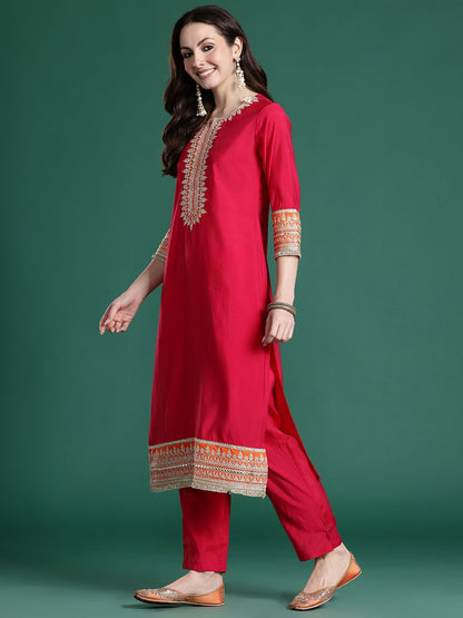 Ethnic Motifs Embroidered Kurta with Trousers & With Dupatta