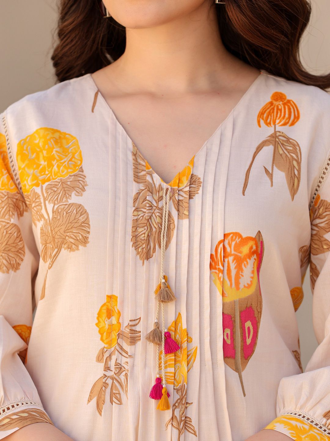 Dhiyona IE Printed Pure Cotton A-line Tunic & Trousers Co-Ord Set