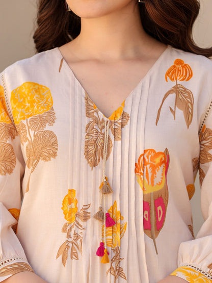 Dhiyona IE Printed Pure Cotton A-line Tunic & Trousers Co-Ord Set