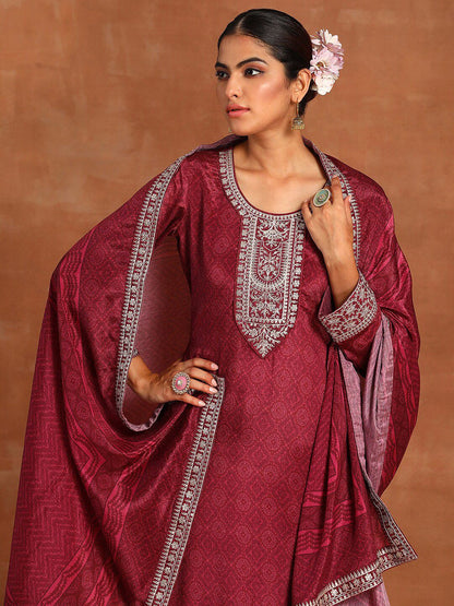 Dhiyona IE Ethnic Motifs Printed Sequinned Detail Straight Kurta & Palazzos With Dupatta