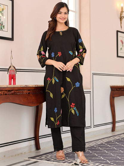 Floral Printed Pure Cotton Kurta With Trousers