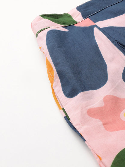 Floral Printed Panelled Pure Cotton Kurta with Trousers