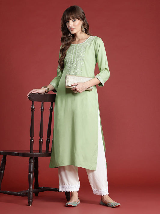 Dhiyona IE Floral Embroidered Thread Work Kurta