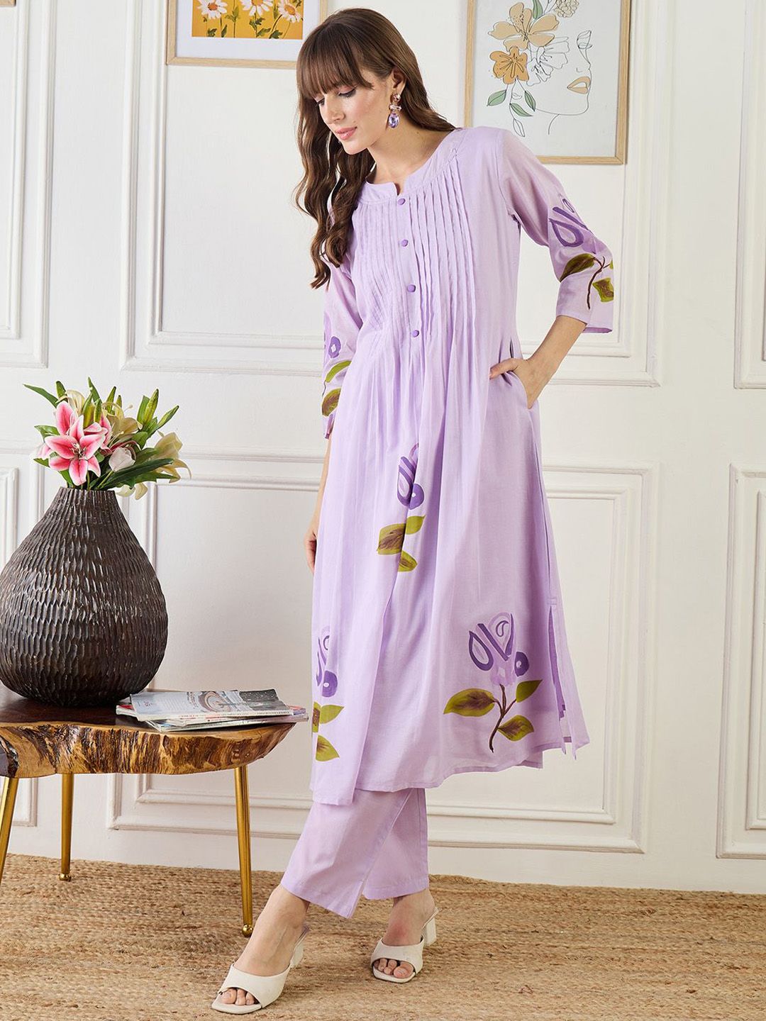 Dhiyona IE Printed Pure Cotton A-Line Tunic With Trousers Co-Ords
