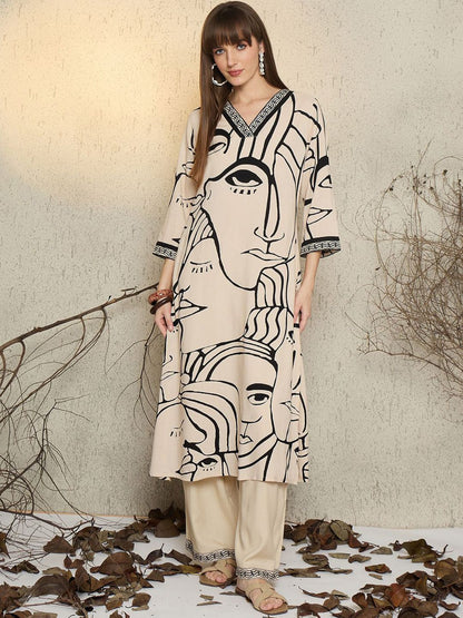 Dhiyona IE Women Printed V-Neck Top and Palazzos Co-Ords