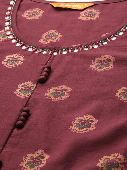 Floral Printed Pure Cotton Kurta with Trousers & Dupatta