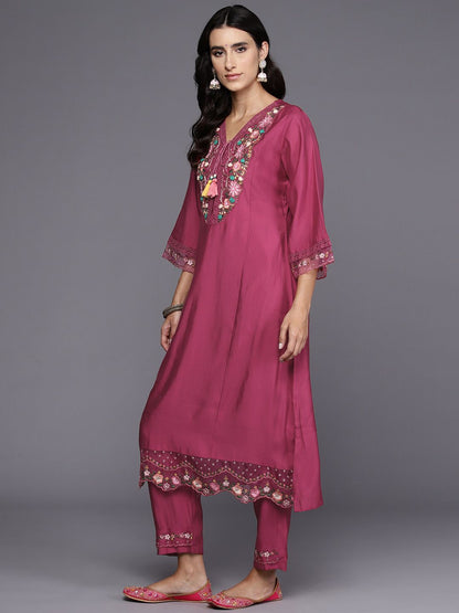 Women Floral Yoke Design Regular Thread Work Kurta with Trousers & With Dupatta