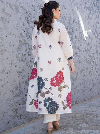 Women Floral Printed Regular Beads and Stones Pure Cotton Kurta with Trousers