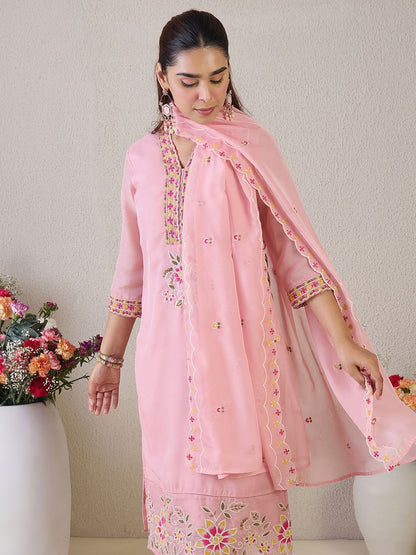 Dhiyona IE Women Floral Embroidered Kurta with Trousers & Dupatta
