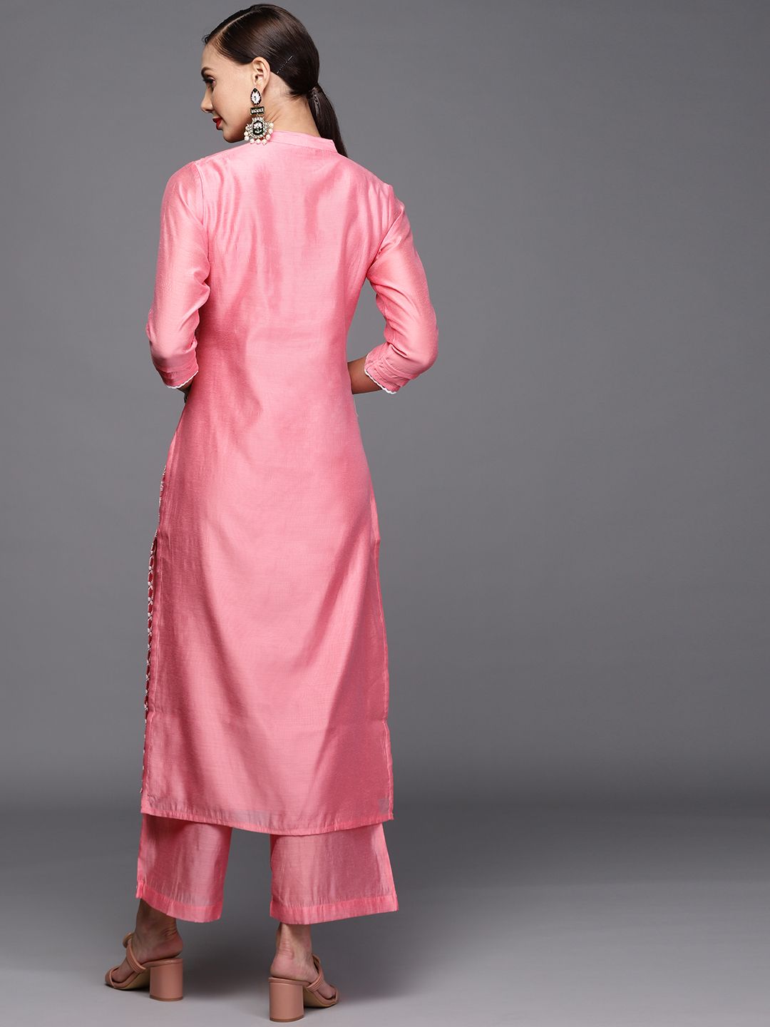 Women Pink & White Ethnic Motifs Embroidered Kurta with Palazzos