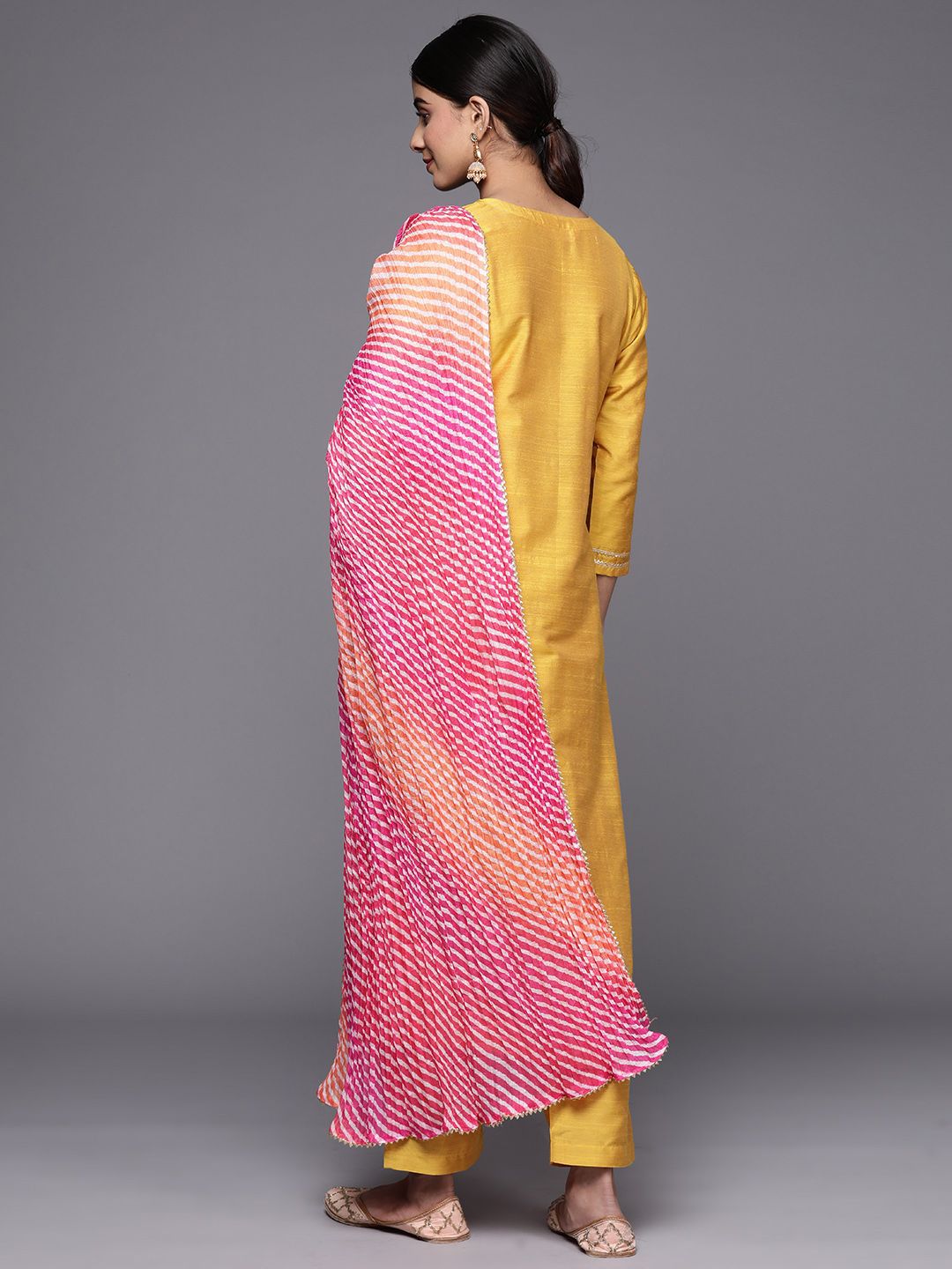 Dhiyona VA Women'sEmbroidered Sequinned Straight Kurta with Trousers & Dupatta