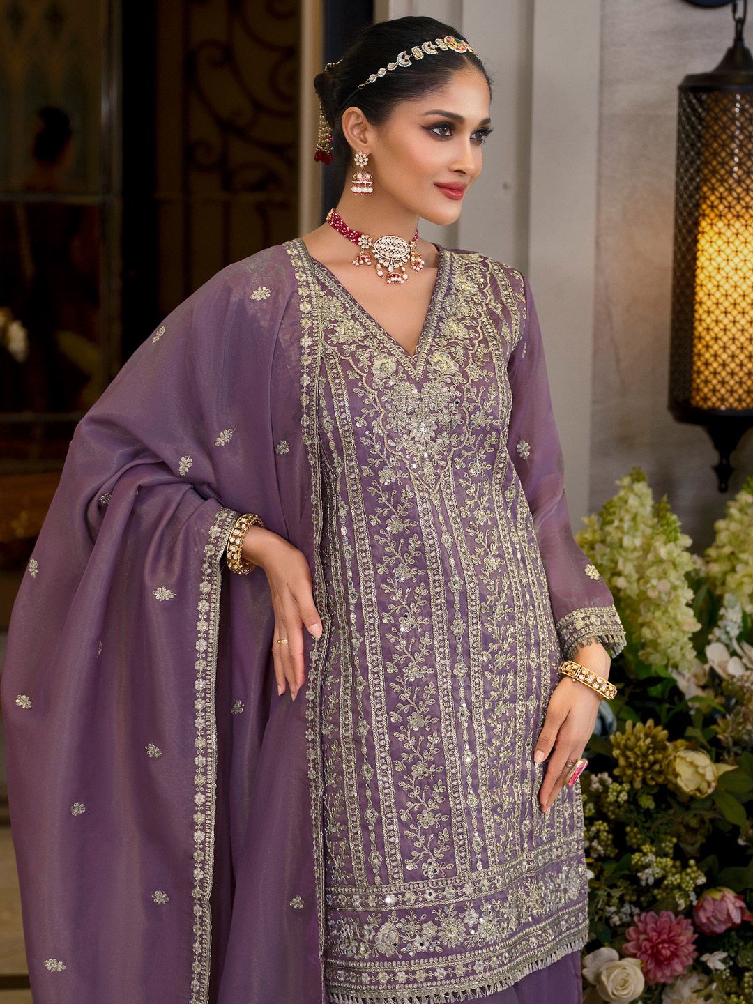 Dhiyona IE Women Ethnic Motifs Embroidered Kurta with Sharara & Dupatta