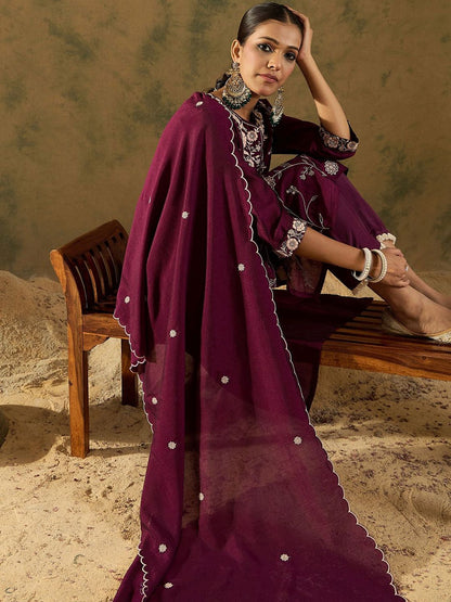 Women Floral Embroidered Regular Thread Work Kurta with Trousers & With Dupatta