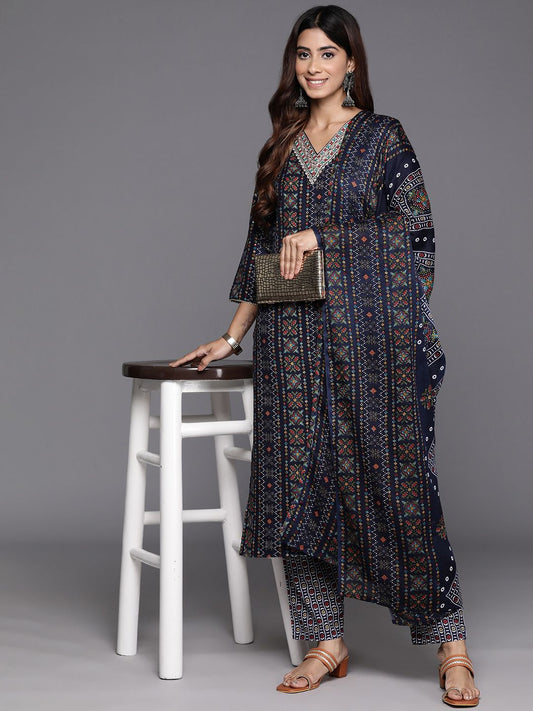 Dhiyona VA Women's Ethnic Motifs Printed Regular Thread Work Kurta with Trousers & With Dupatta