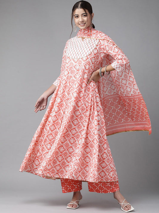 Dhiyona IE Women Pink Embroidered Regular Kurta with Palazzos & Dupatta