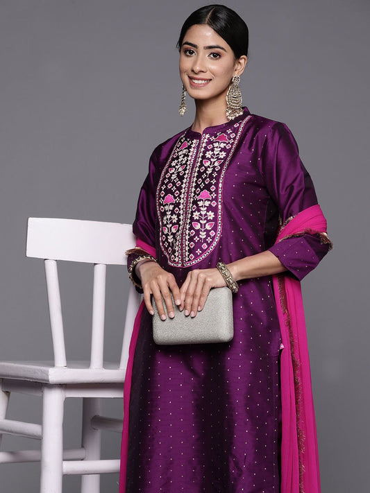 Dhiyona VA Women'sEmbroidered Regular Thread Work Kurta with Trousers & With Dupatta