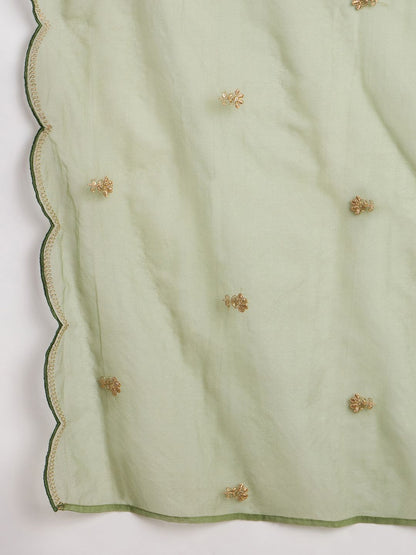 Dhiyona IE Floral Embroidered Zari Straight Kurta with Trousers & With Dupatta