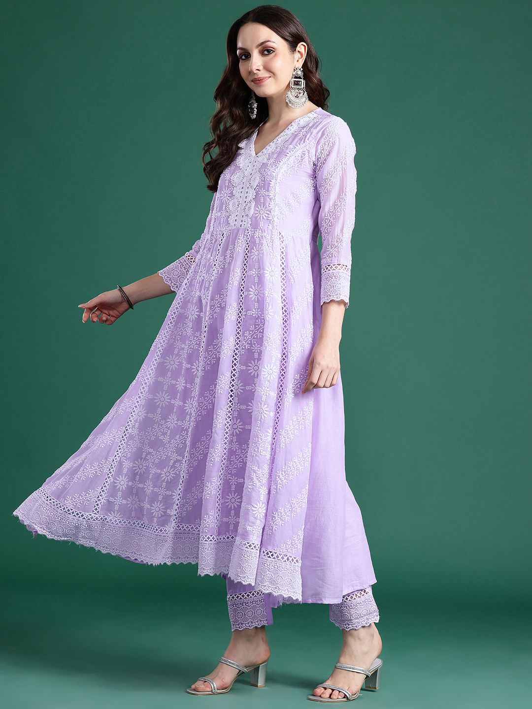 Ethnic Motifs Embroidered Pure Cotton Kurta with Trousers & Dupatta