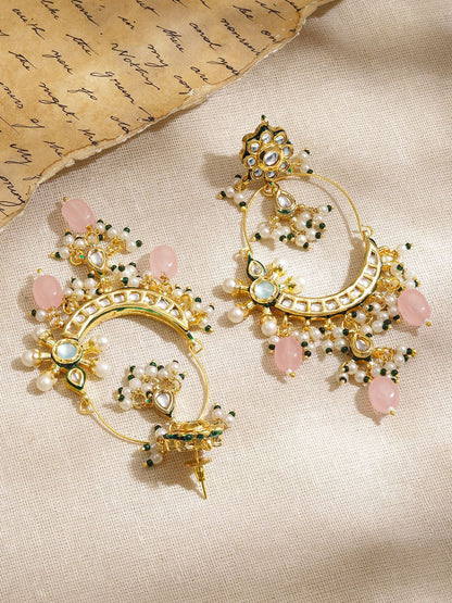 Dhiyona RJ Women's 22K Gold-Plated Pachi Kundan Studded Chandbali