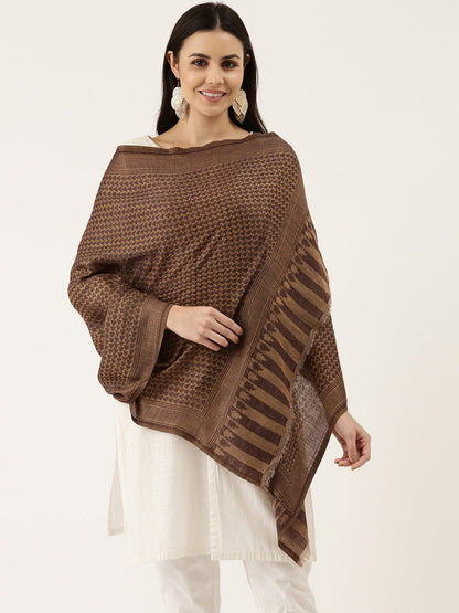 Dhiyona PA Women Brown Woven-Design Woolen Shawl