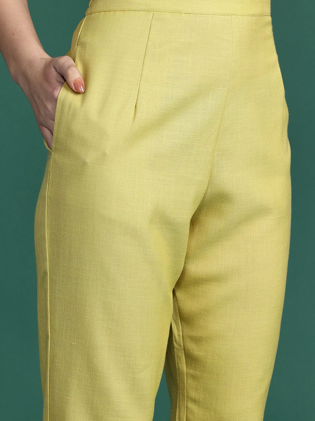 Solid High Low Kurta with Trousers