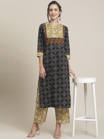 Dhiyona VA Women's Black Printed Regular Pure Cotton Kurta with Palazzos